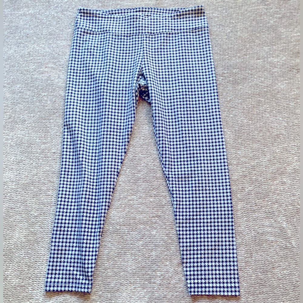 J. Crew Houndstooth Cropped Leggings‎ XL Black White Stretch Preppy